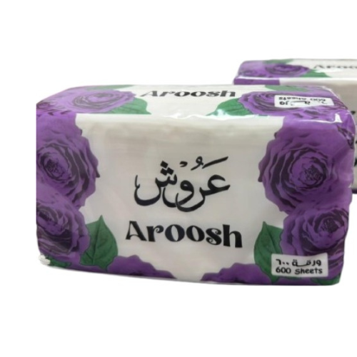 Aroosh Tissue 600 Sheets 2 Ply – Pack of 5 (6 Outers per Carton)